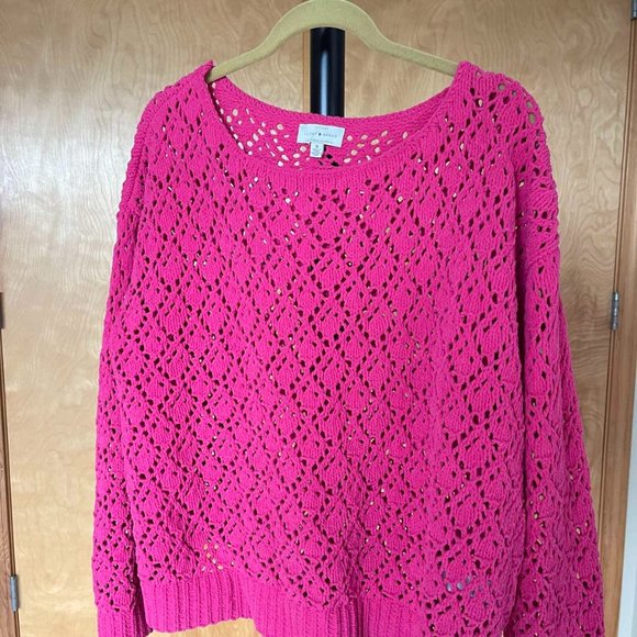 Lucky Brand Fuchsia Pink eyelet sweater - Picture 1 of 4